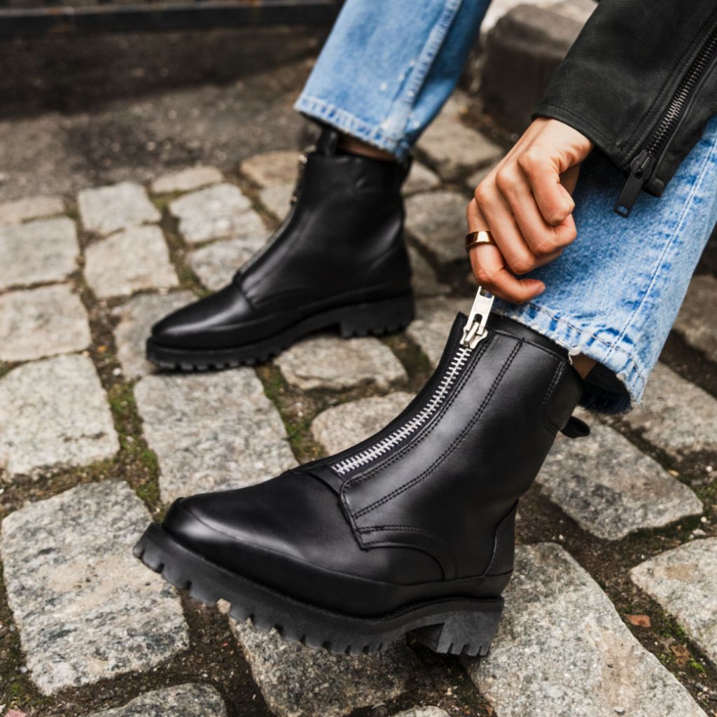 Women's Ryder Zip-Up Boot In Black Leather - Thursday Boot Company