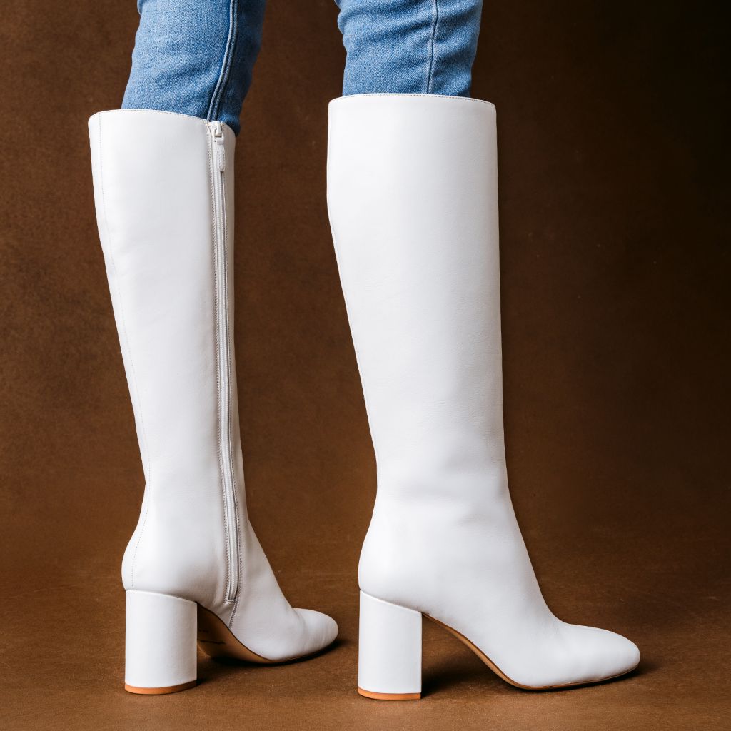 Women's Soleil High Heel Zip-Up Riding Boot in Snow White - Thursday