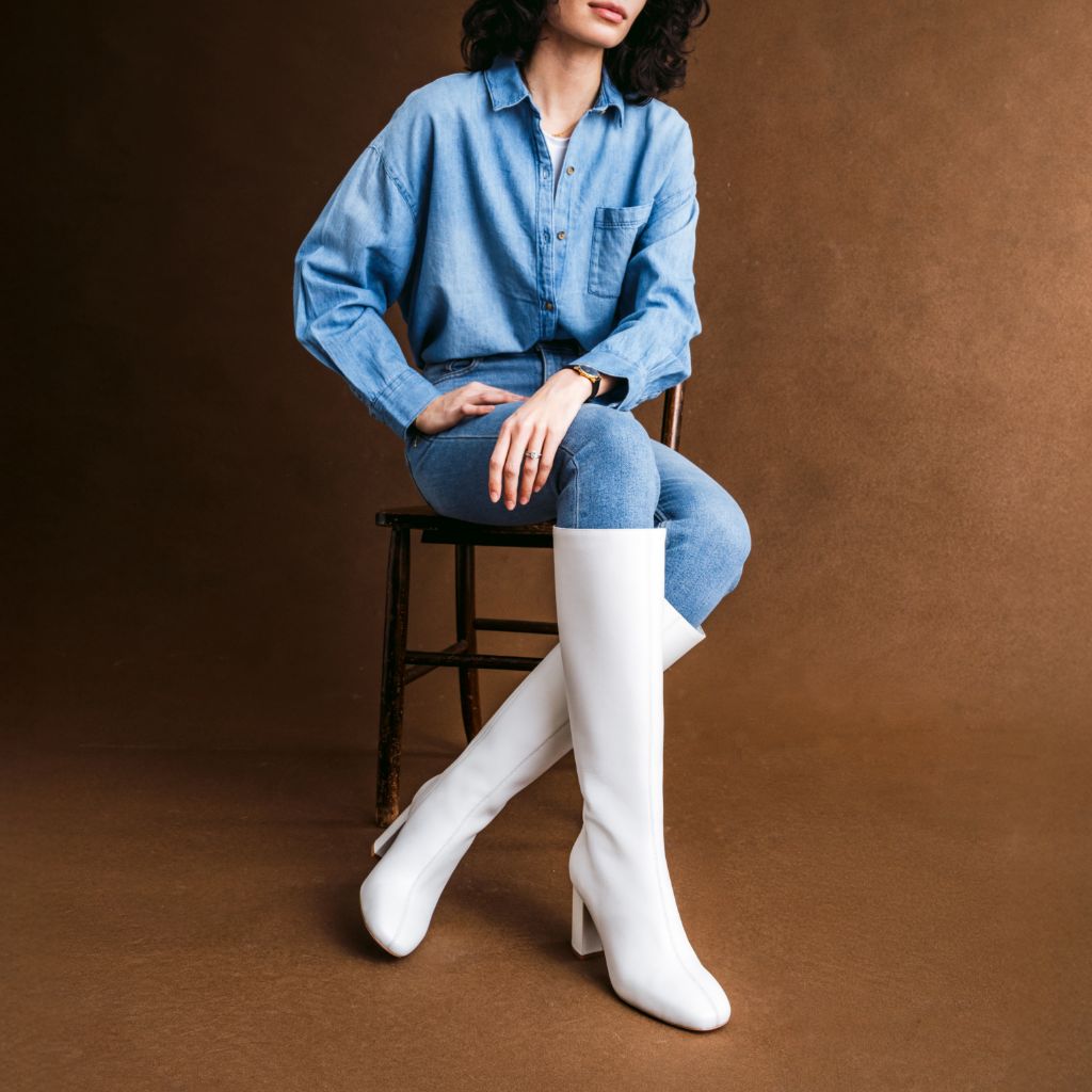 Women's Soleil High Heel Zip-Up Riding Boot in Snow White - Thursday