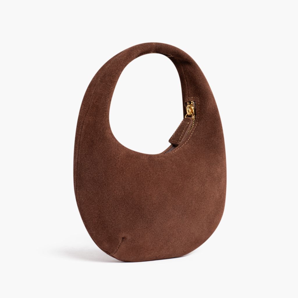 Women's Mini Crescent Bag in Chocolate Brown Suede - Thursday
