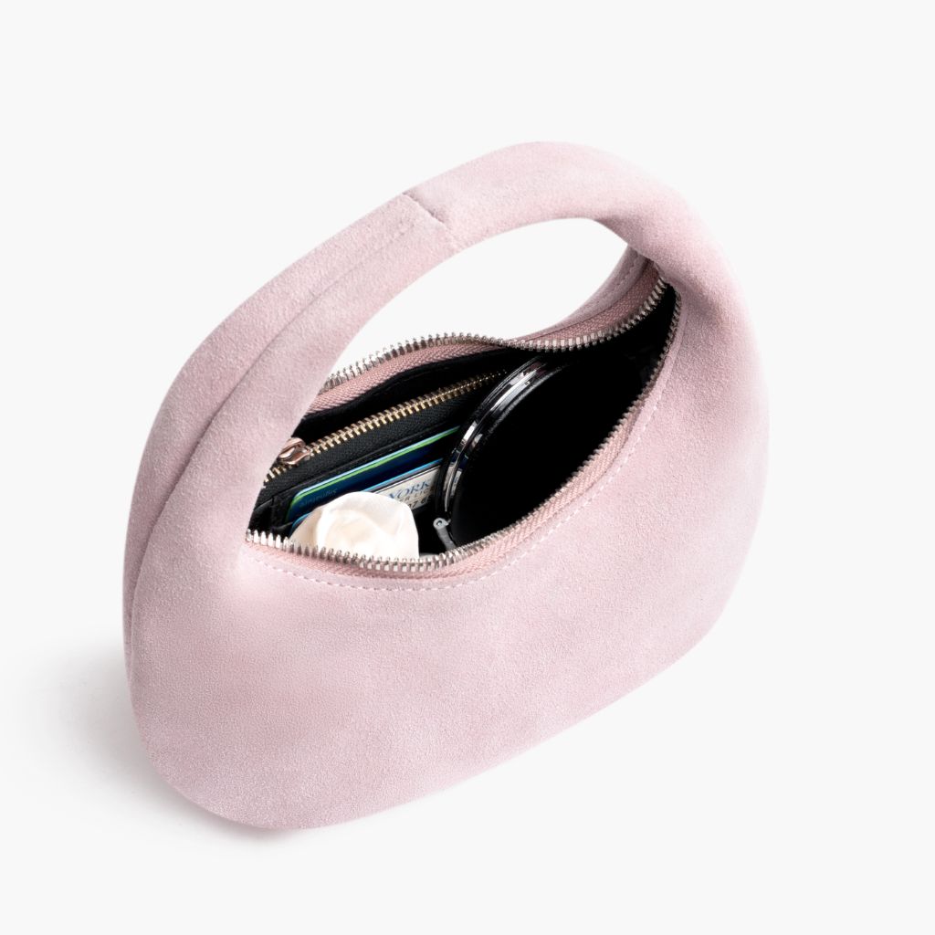 Women's Mini Crescent Bag in Pink Suede - Thursday