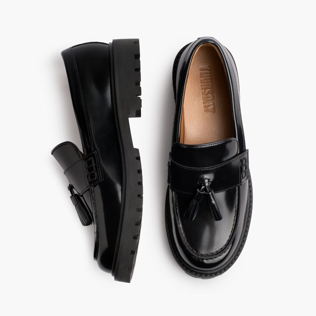 Women's Tassel Penny Loafer In Black Leather - Thursday
