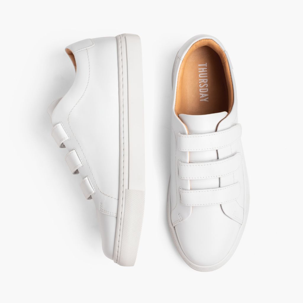 Women's Triple Strap Low Top Sneaker In White Leather Women's Triple Strap Low Top Sneaker In White Leather