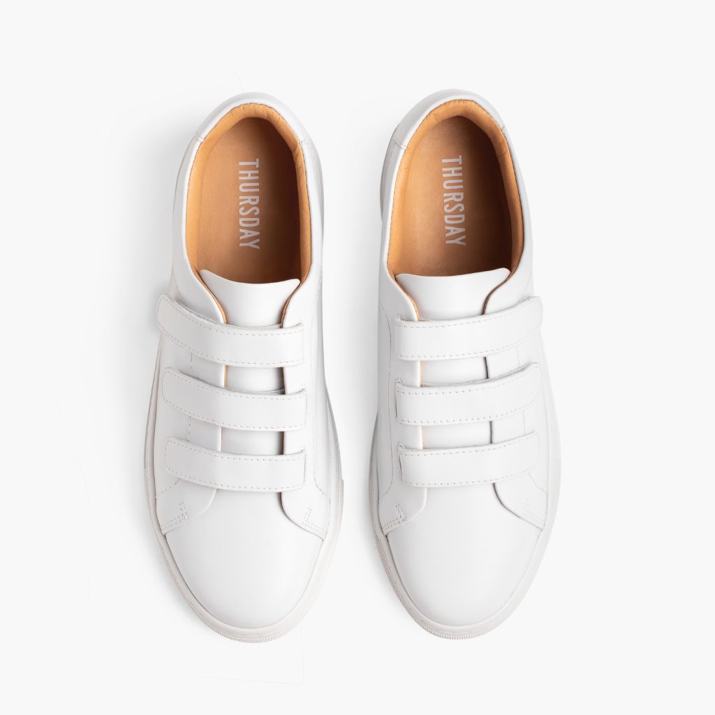 Women's Triple Strap Low Top Sneaker In White Leather - Thursday