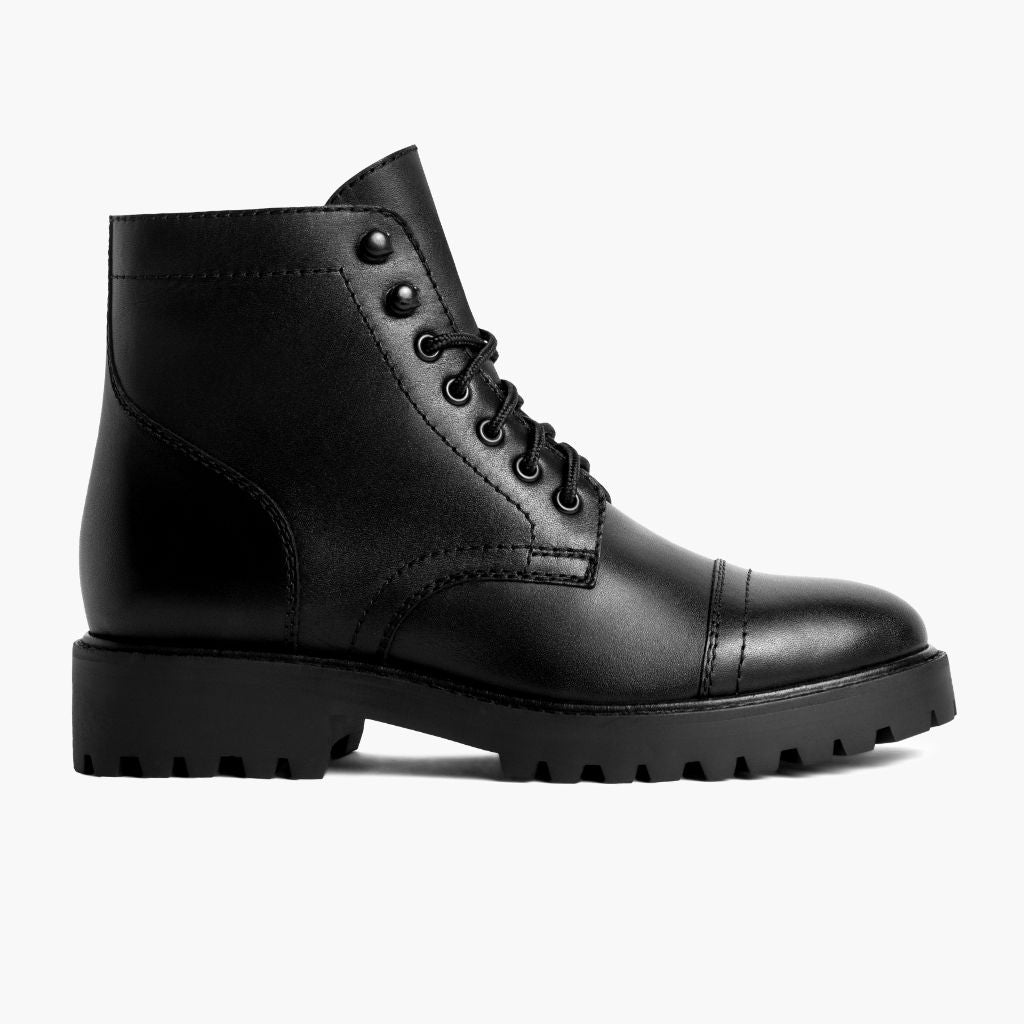 Women's Quest Combat Platform Boot in Black Matte Leather - Thursday