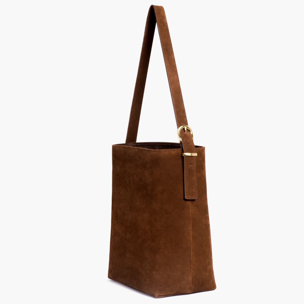 Women's Suede Bucket Bag in Brown 'Cinnamon' - Thursday