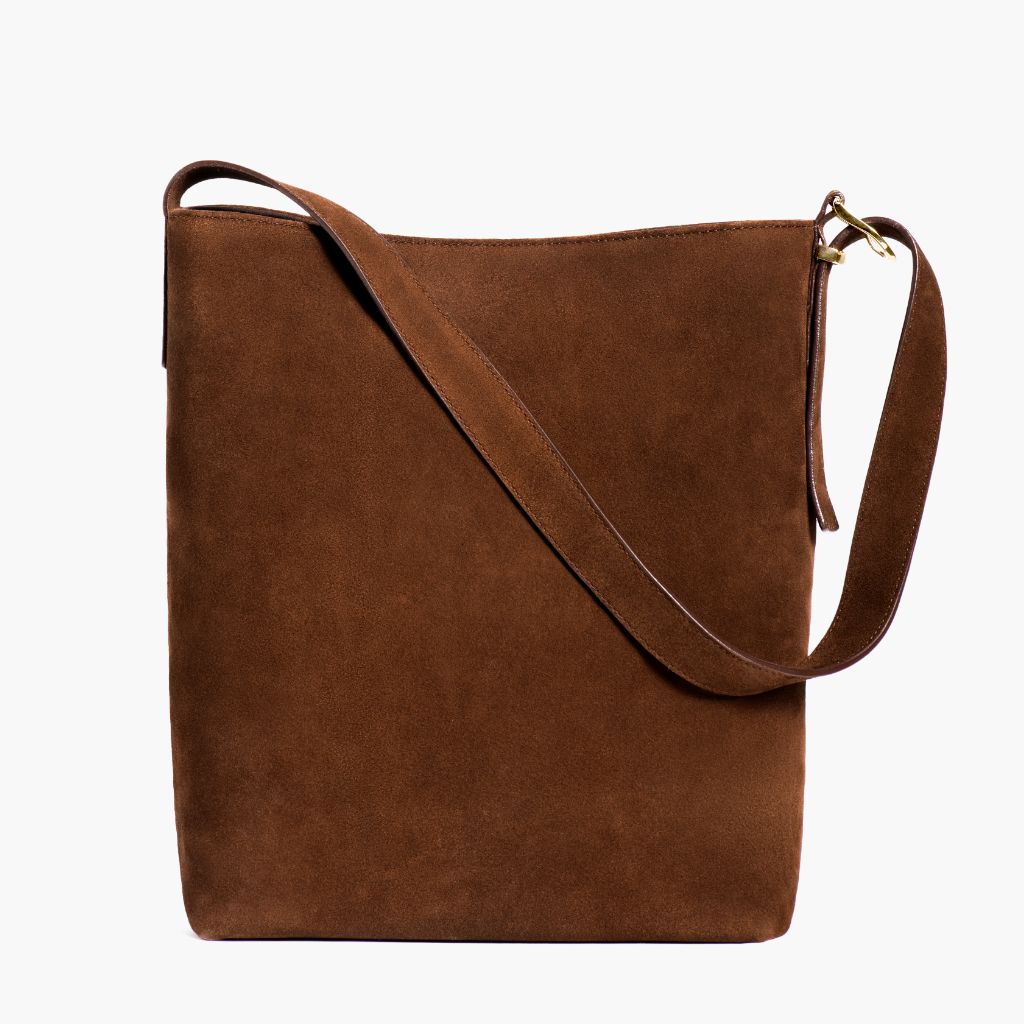 Women's Suede Bucket Bag in Brown 'Cinnamon' - Thursday