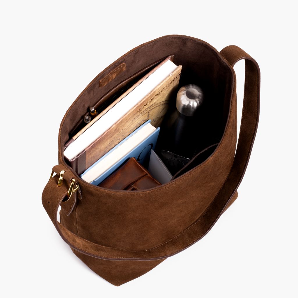 Women's Suede Bucket Bag in Brown 'Cinnamon' - Thursday
