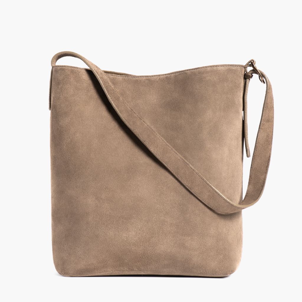 Women's Leather Bucket Bag in Tan 'Saddle' - Thursday