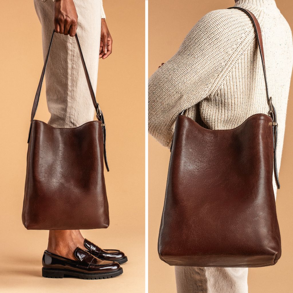 Women's Leather Bucket Bag in Brown 'Toscanello' - Thursday