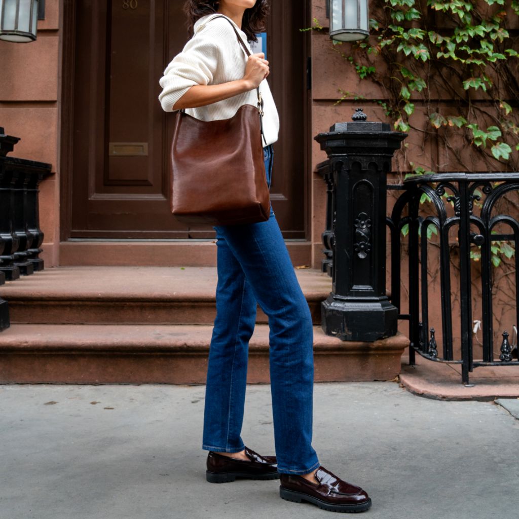 Women's Leather Bucket Bag in Brown 'Toscanello' - Thursday
