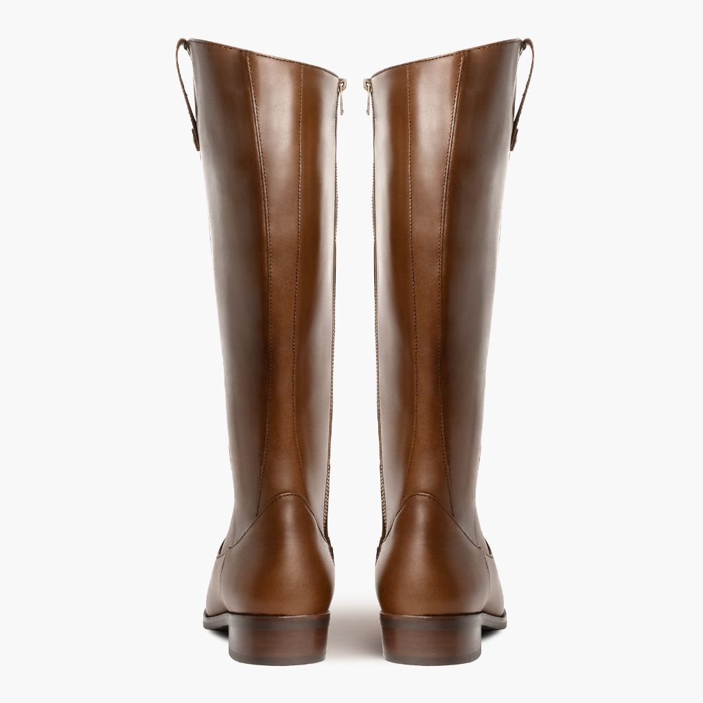 Women's Crown Zip-Up Riding Boot in Dark Brown Leather - Thursday