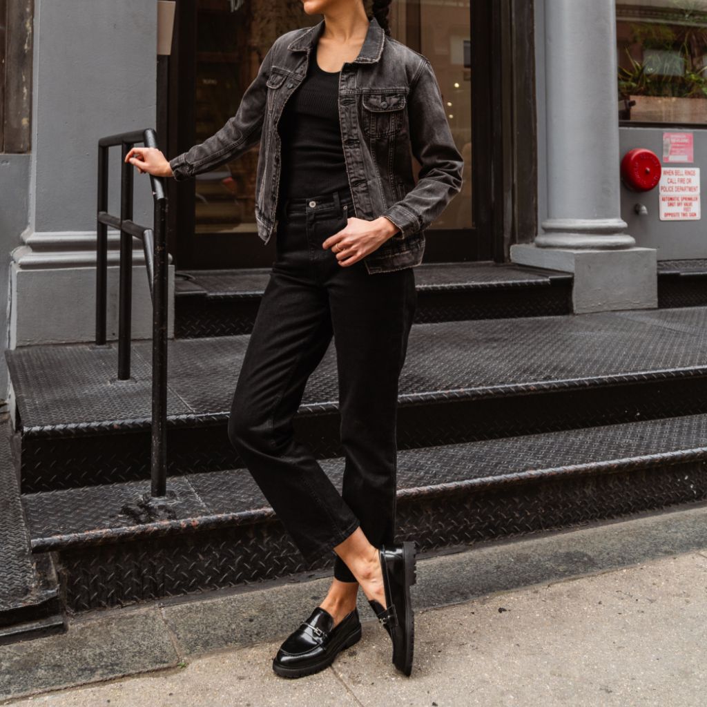 Women's Denim Trucker Jacket in Faded Black - Thursday