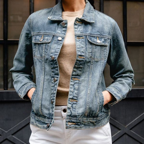 Women's Denim Trucker Jacket in Medium Blue Wash - Thursday