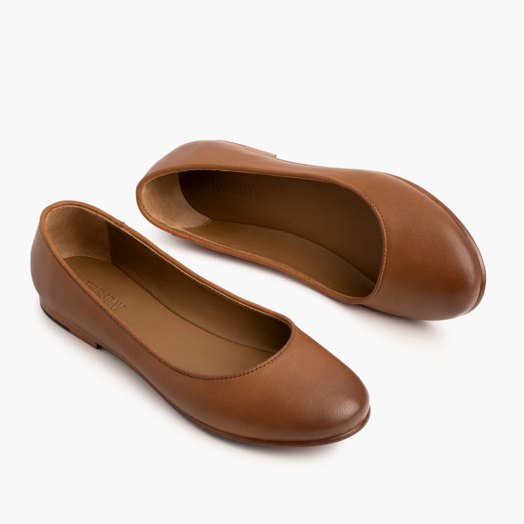 Women's Feliz Ballet Flat In Tan 'Toffee' Leather - Thursday Women's Feliz Ballet Flat In Tan 'Toffee' Leather - Thursday