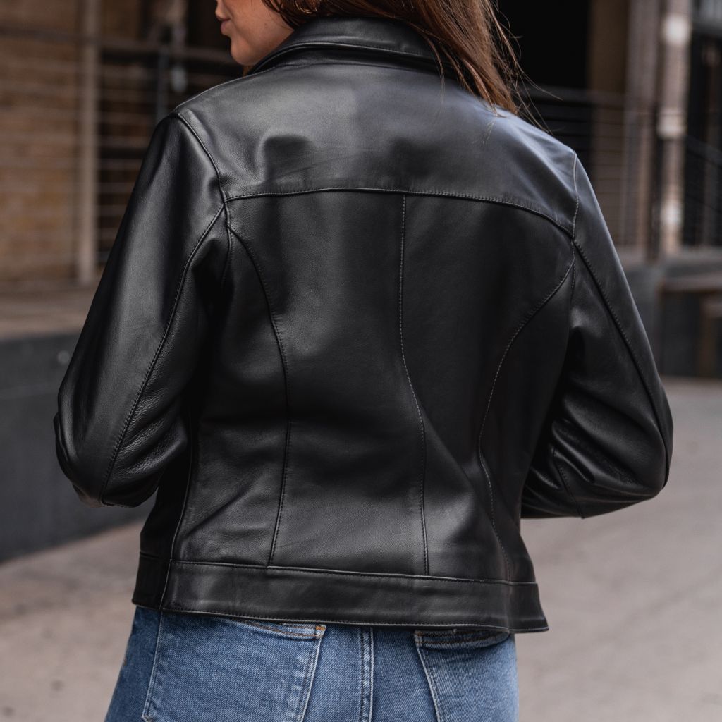【Anyone more】Keeper Black Leather Collar Jacket Men Lapel Collar Zip Up Black Leather Jacket Big Pockets
