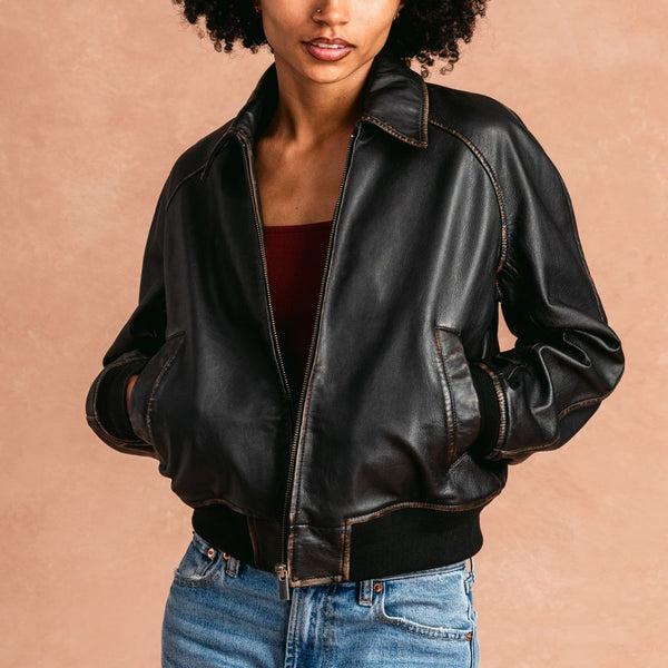 Women's Major League Jacket In Black Mocha Leather - Thursday