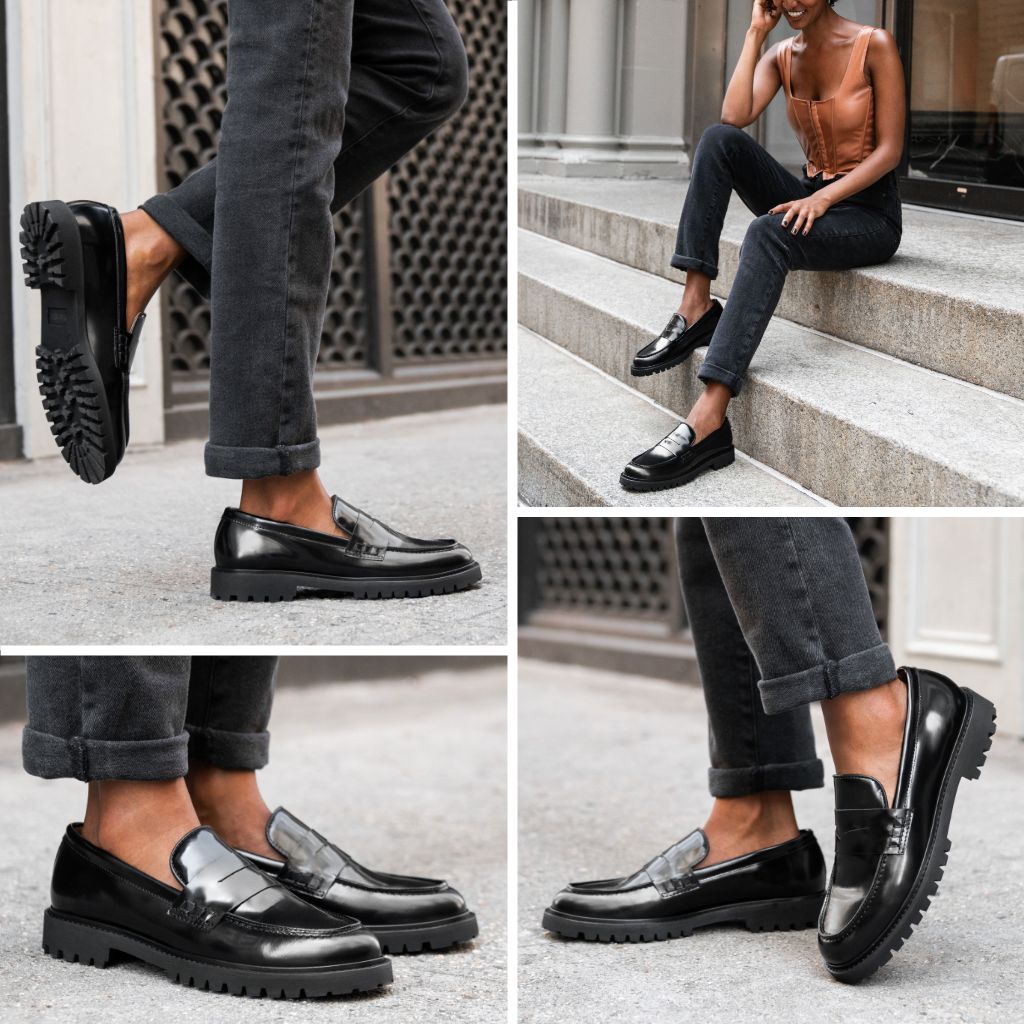 Women’s Penny Lug Sole Loafer In Black Leather - Thursday