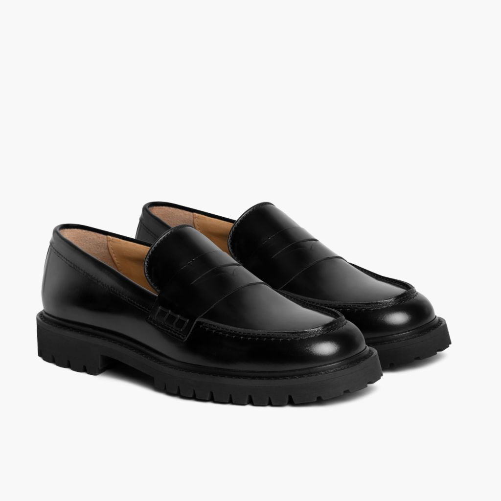Women's Penny Lug Sole Loafer In Black Leather Thursday