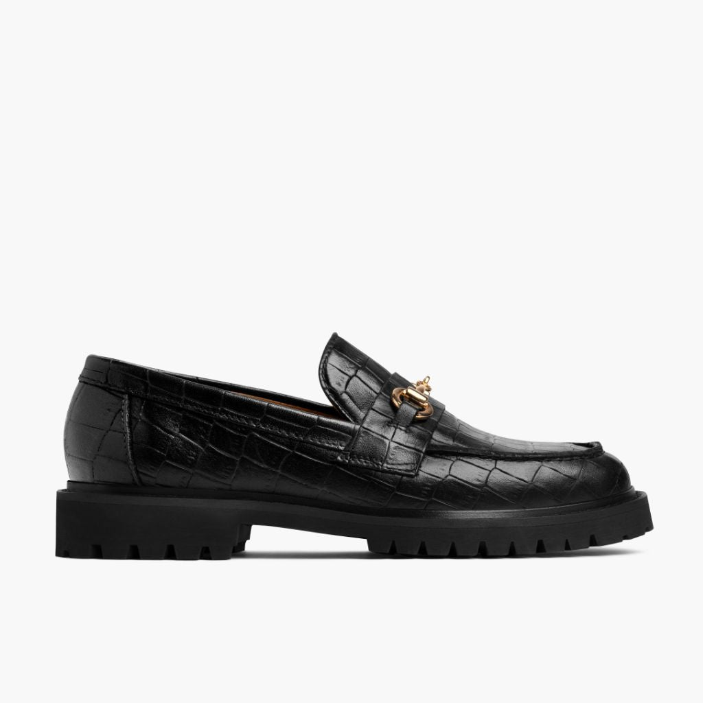 Women's Penny Horsebit Leather Loafer In Black Croco Print