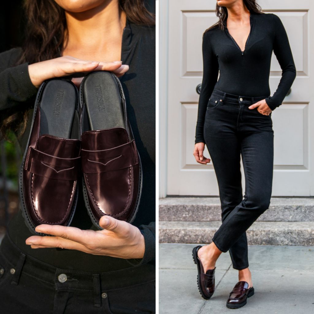 Outfit Ladies Burgundy Loafers Women's Penny Mule Shoe In Burgundy