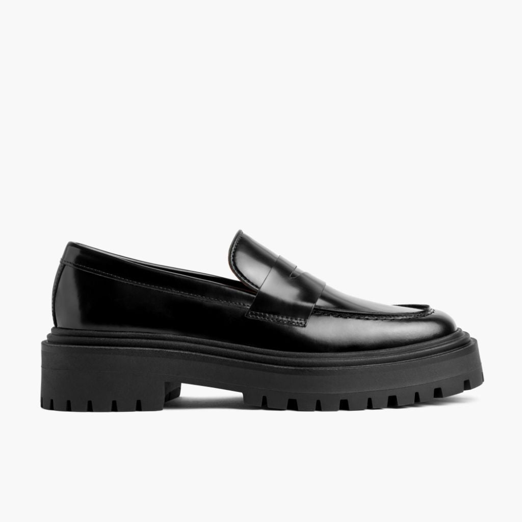 Women's Penny Platform Lug Sole Loafer In Black Leather