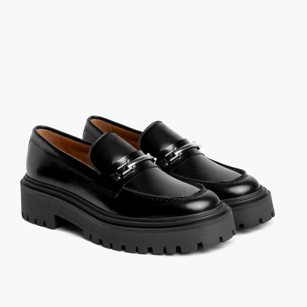 Women's Penny Platform Lug Sole Loafer In Black Silver Thursday