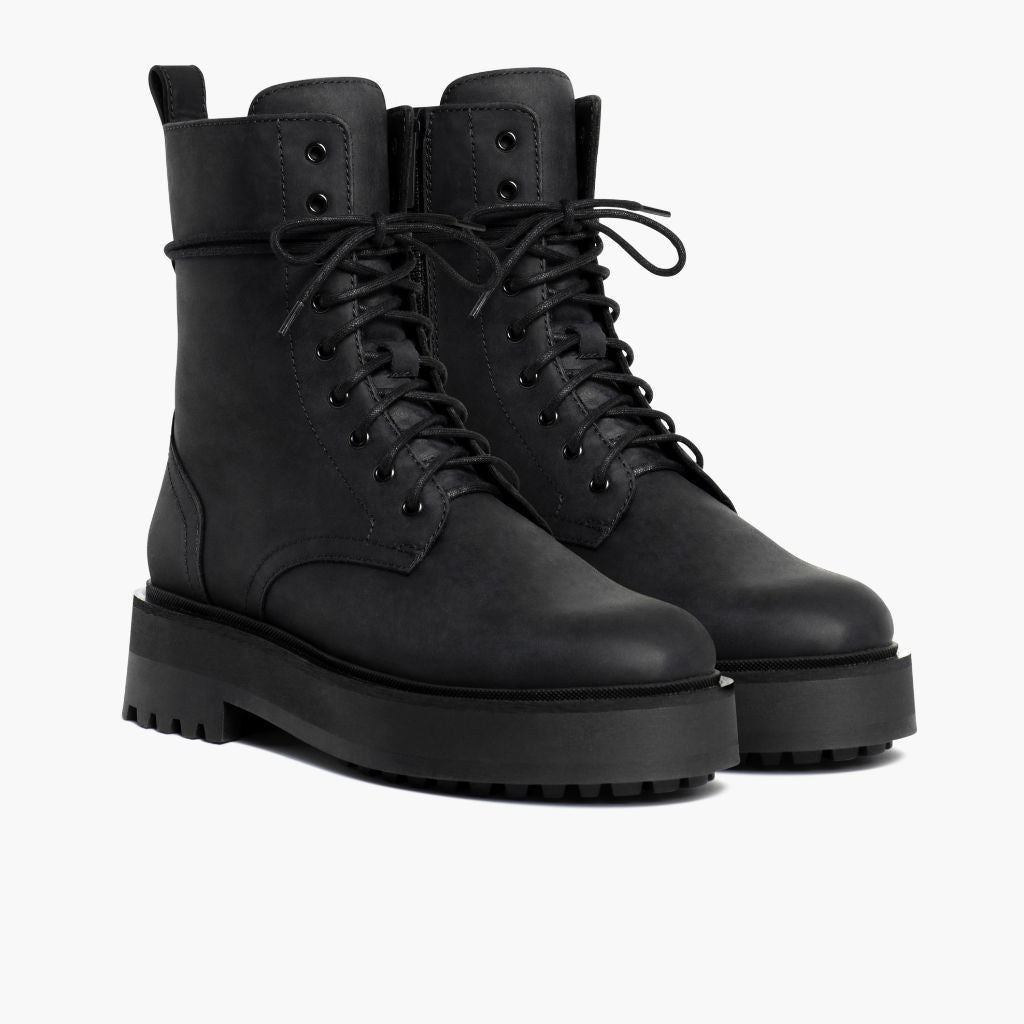 Women's Quest Combat Platform Boot in Black Matte Leather Thursday