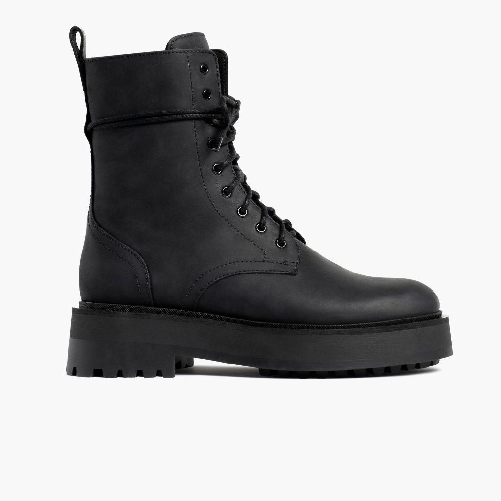 Women's Quest Combat Platform Boot in Black Matte Leather - Thursday