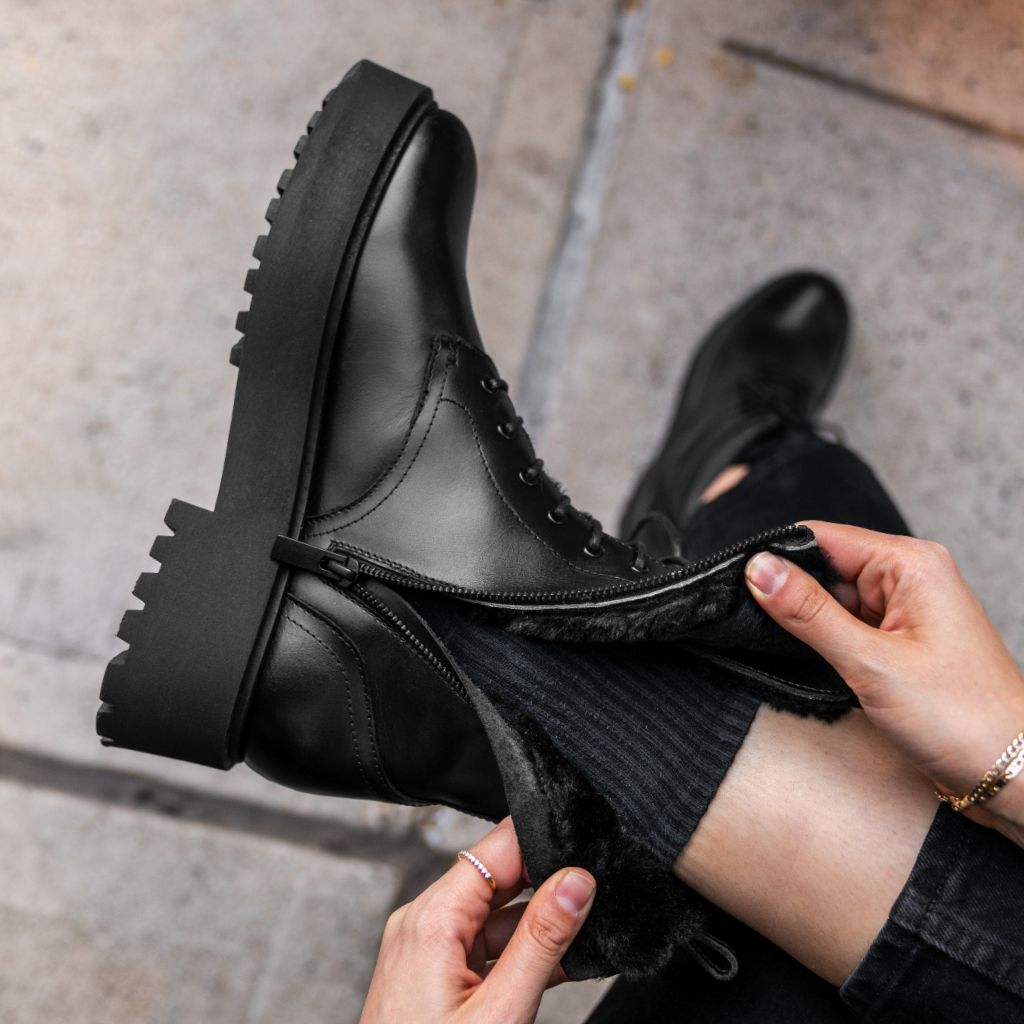 Women's Quest Combat Platform Boot in Black Shearling Leather - Thursday Women's Quest Combat Platform Boot in Black Shearling Leather - Thursday