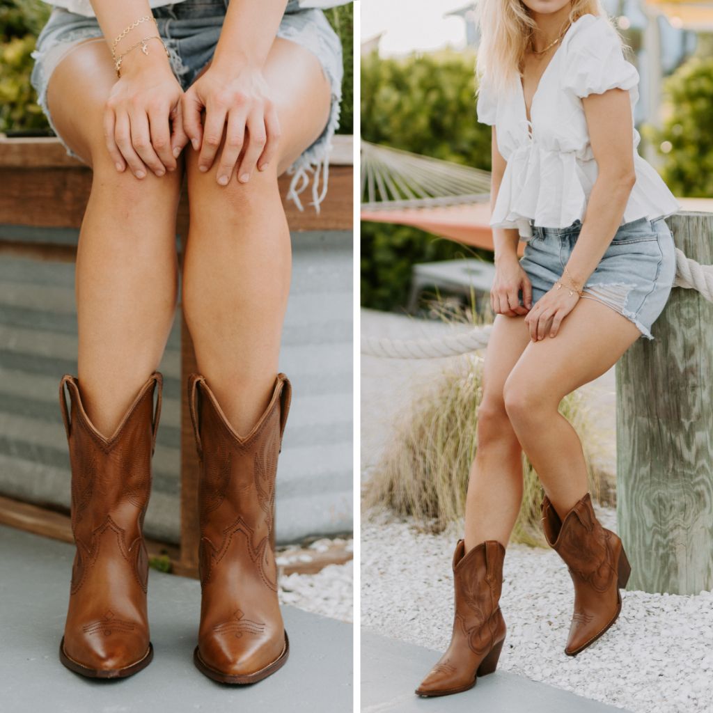 【PORTERNA】Tums Western Mid Boots Women's Sierra Western Boot In Tan Leather - Thursday