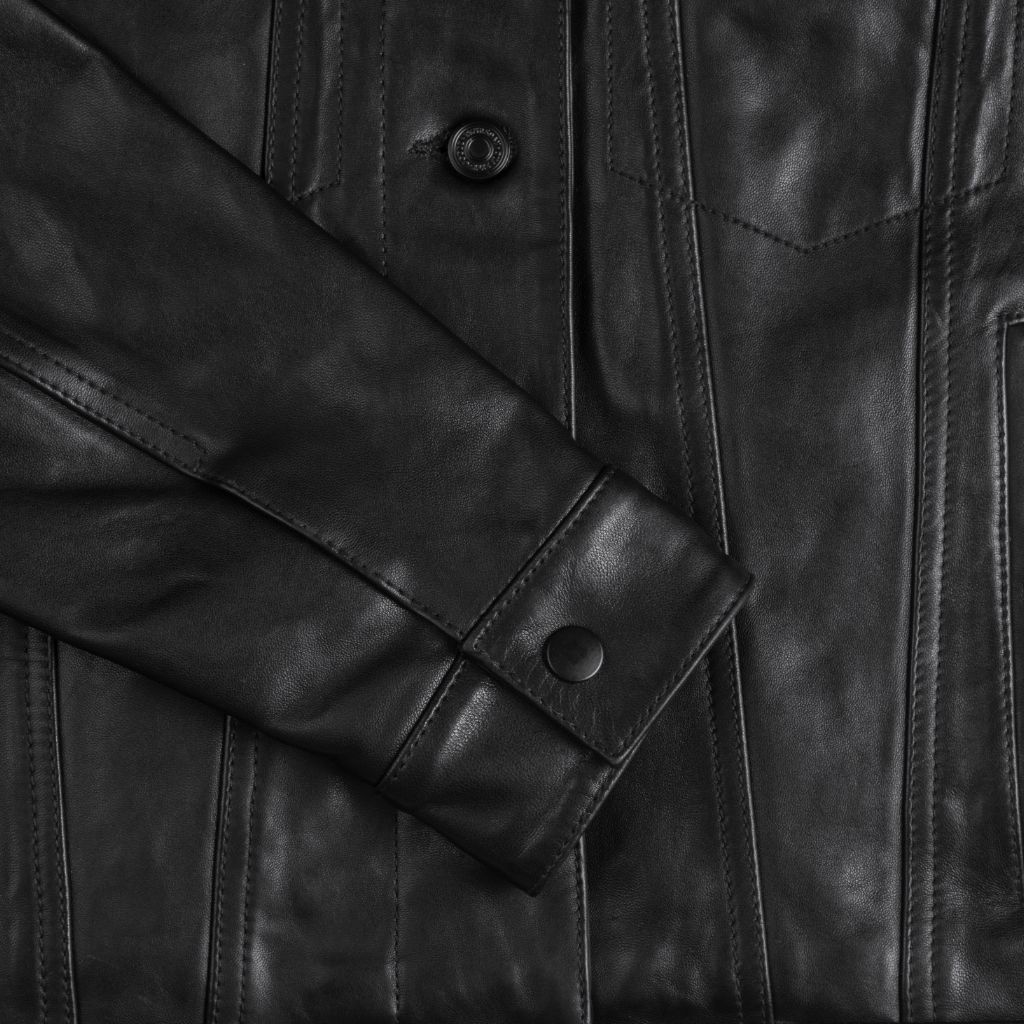 Women's Leather Trucker Jacket in Black - Thursday