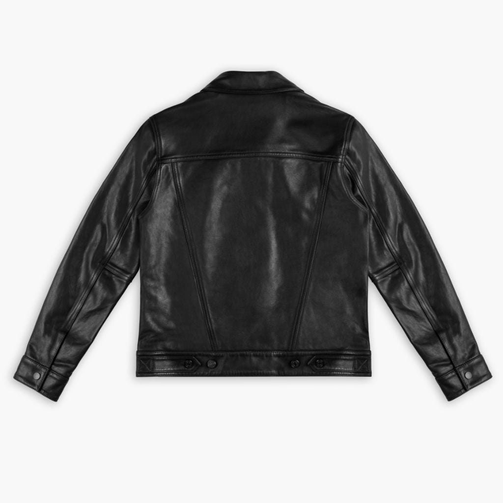 Women's Leather Trucker Jacket in Black - Thursday
