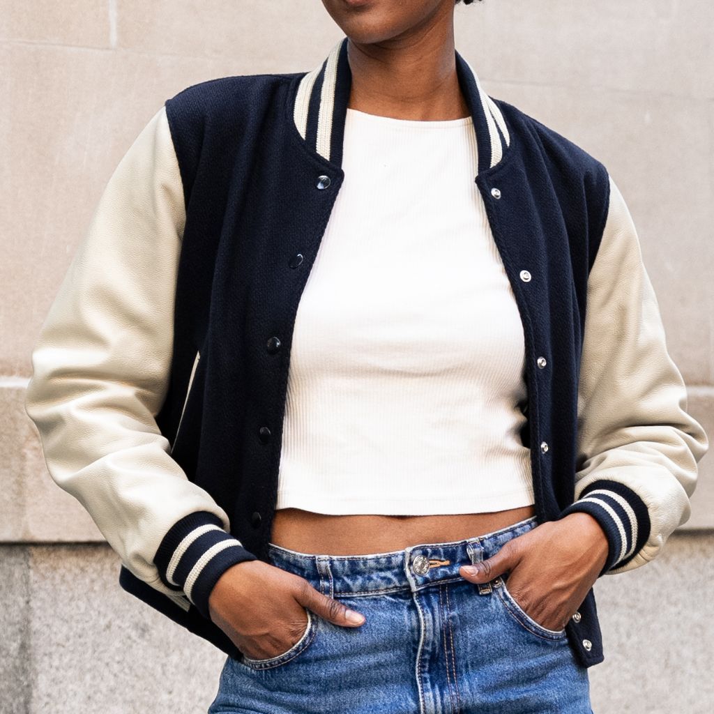 Women's Wool Varsity Jacket in Navy - Thursday