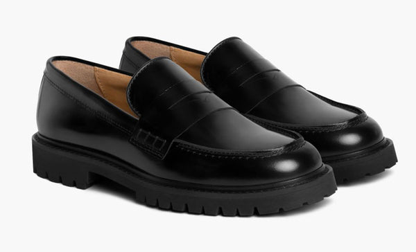 Women's Penny Lug Sole Loafer In Black Leather - Thursday