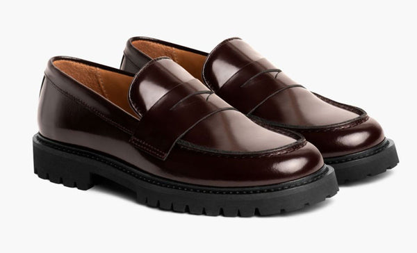 Women's Penny Lug Sole Loafer In Burgundy Leather - Thursday
