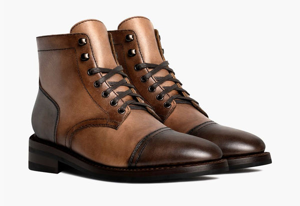 Men's Captain Lace-Up Boot In Tan & Brown 'Scotch' Leather - Thursday