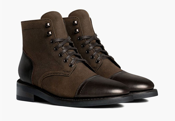 Men's Captain Lace-Up Boot In Brown 'Timber' Waxed Canvas - Thursday
