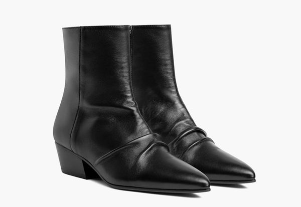 Women's Bijou Zip-Up Bootie in Black Leather - Thursday Boot Company