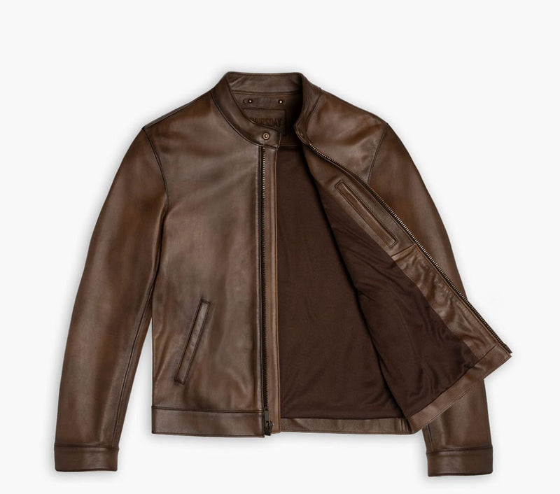 Men's Racer Jacket In Brown 'Anejo' Leather - Thursday
