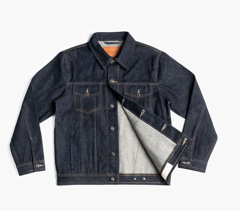 Men's Selvedge Denim Trucker Jacket in Vintage Wash - Thursday