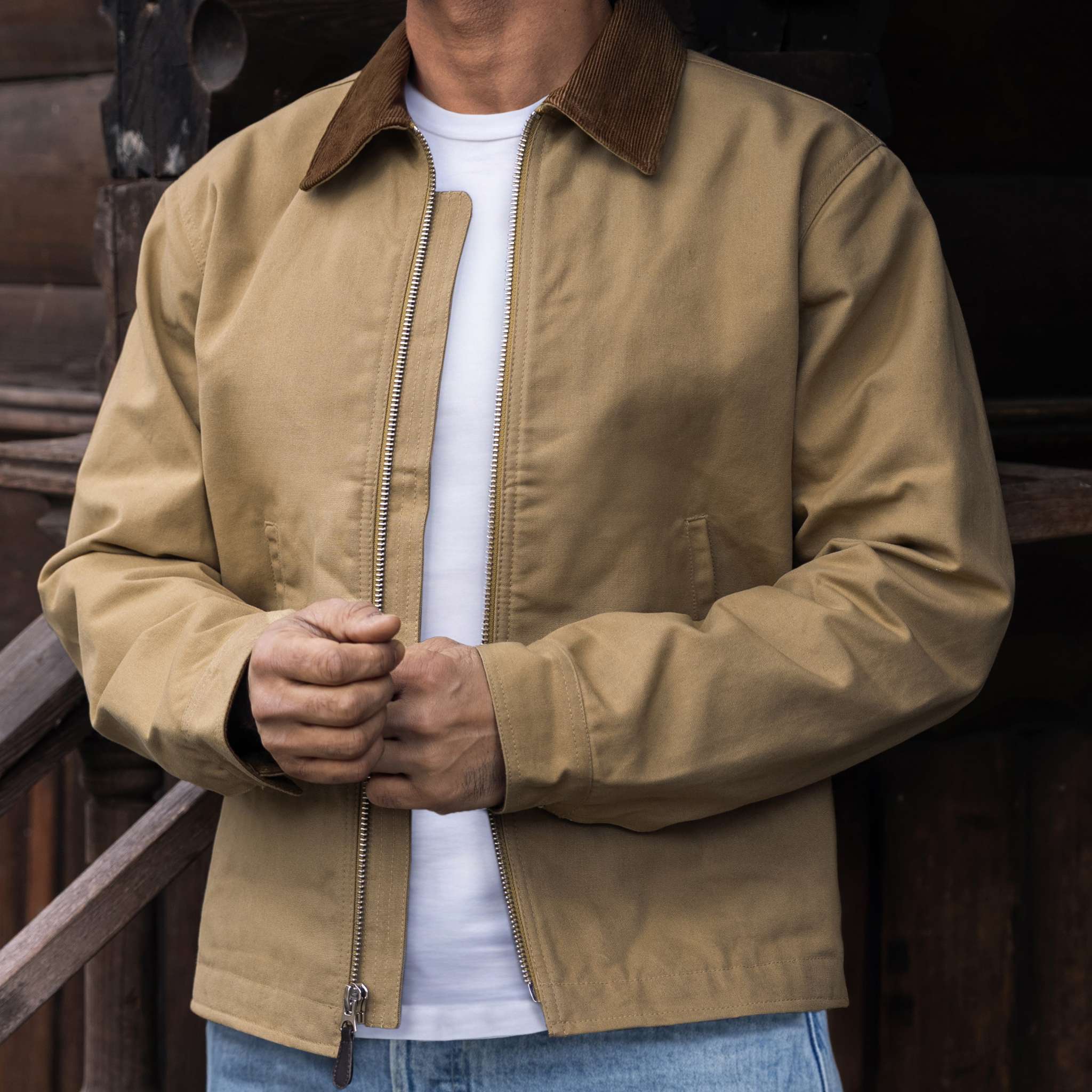 Men's Ranger Jacket in Khaki Dry Waxed Canvas - Thursday