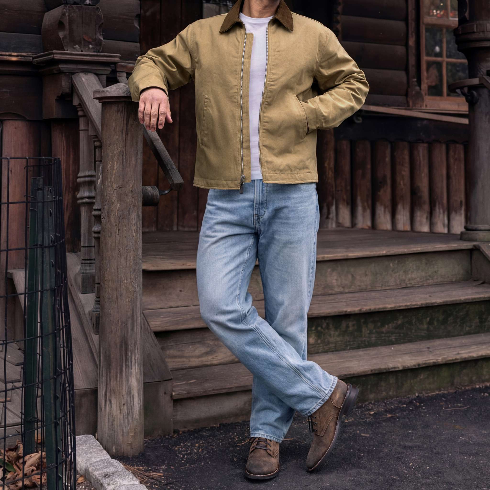 Men's Ranger Jacket in Khaki Dry Waxed Canvas - Thursday