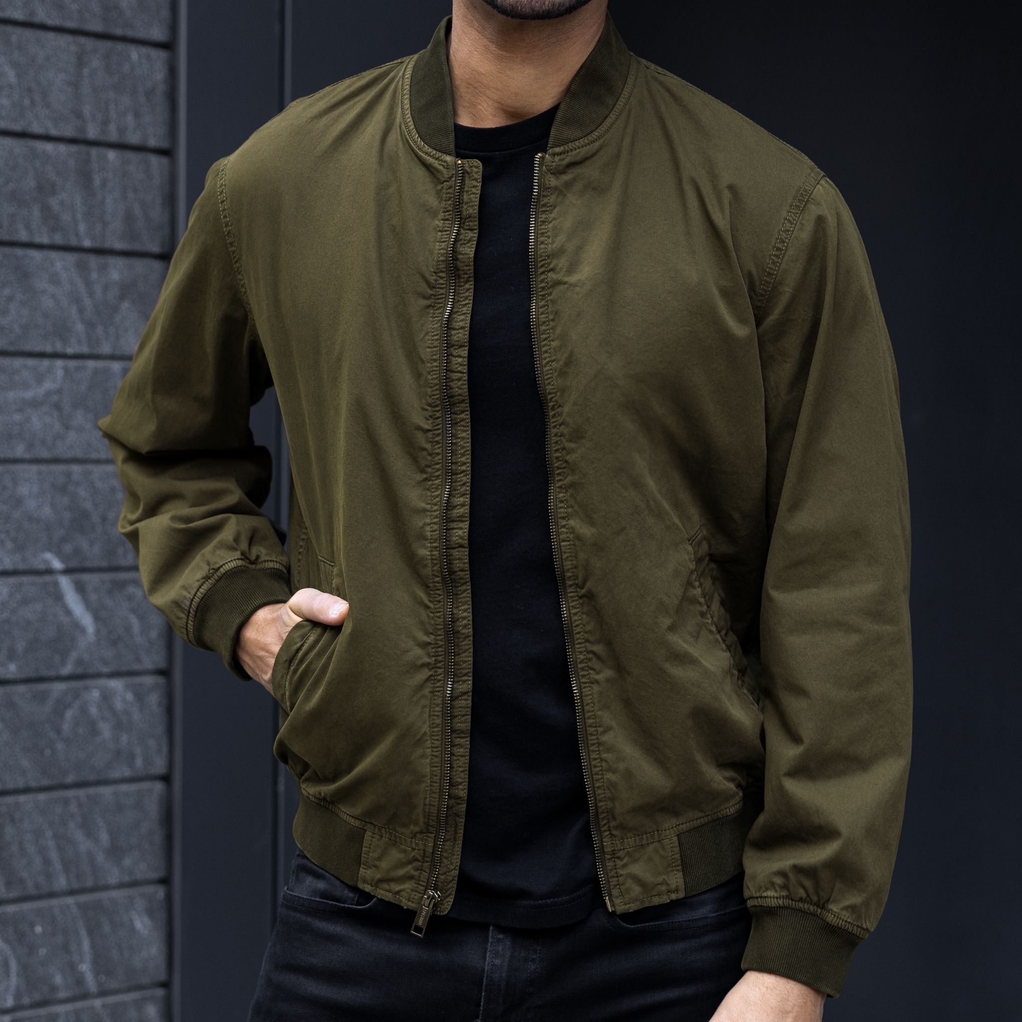 Men's Bomber Jacket In Army Green Thursday - Main Image