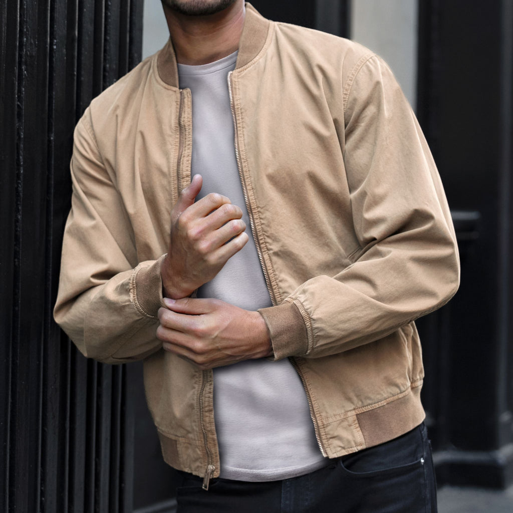 TAUPE/トープ/Diamond Pattern Bomber Jacket Double Zip Pinched Logo Bomber (203JA002-F493-DARK-BEIGE)