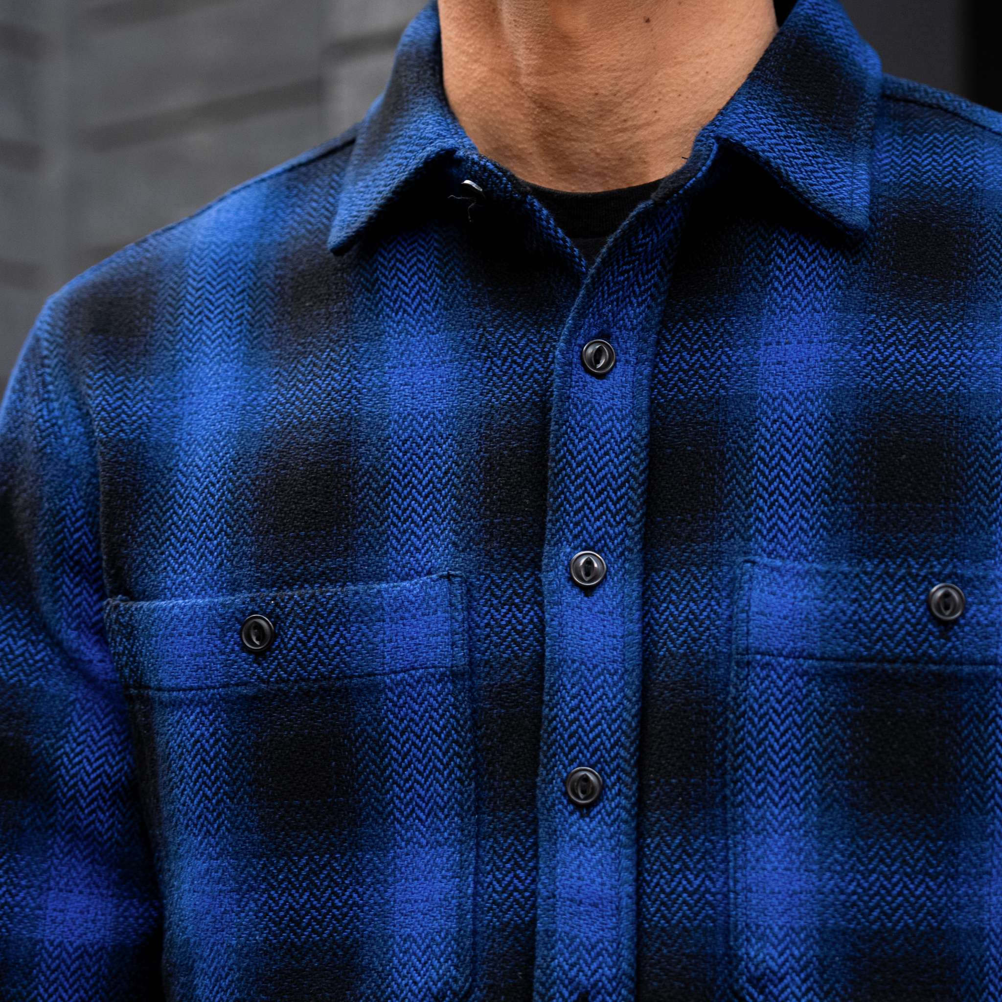 Men's Flannel Shirt in Black & Blue 'Eclipse' Buffalo Check - Thursday