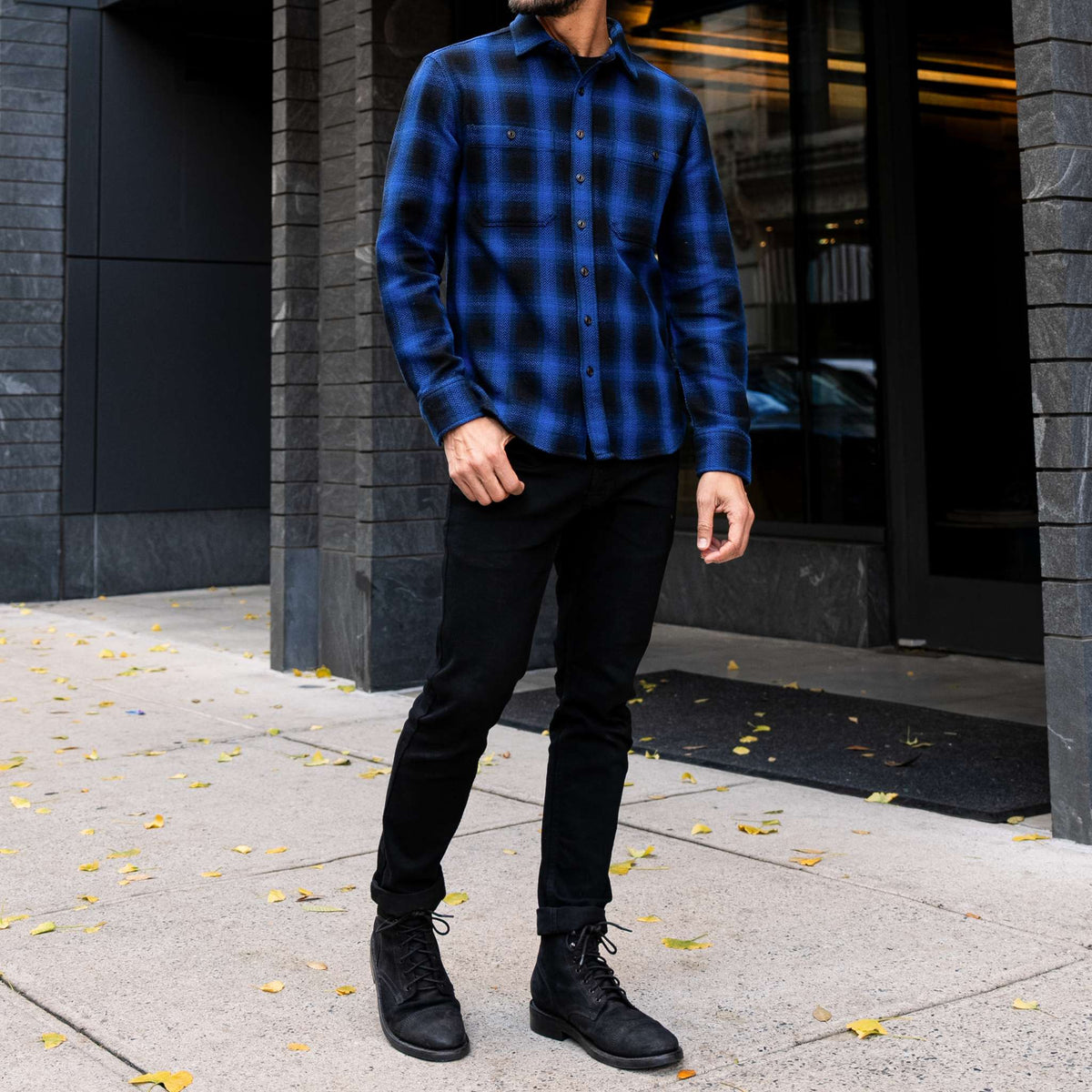 Men's Flannel Shirt in Black & Blue 'Eclipse' Buffalo Check