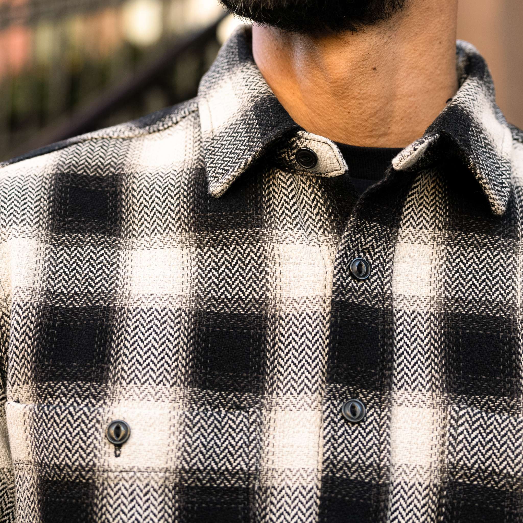 Men's Flannel Shirt in Black & Cream 'Hawk' Buffalo Check