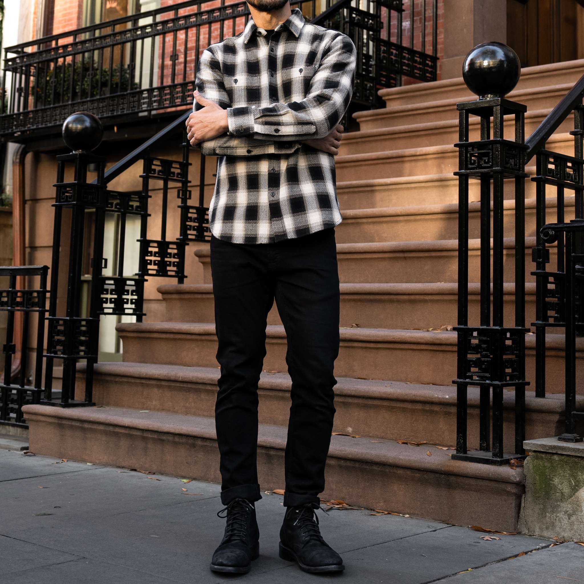 Men's Flannel Shirt in Black & Cream 'Hawk' Buffalo Check - Thursday Men's Flannel Shirt in Black & Cream 'Hawk' Buffalo Check - Thursday