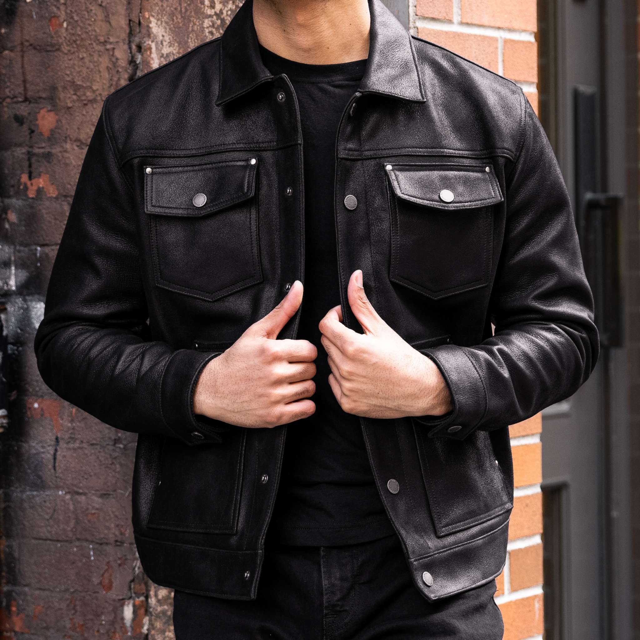 Men's Roughout Cruiser Jacket In Black Leather - Thursday
